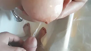 Pissing on my down in the mouth stepmom's tits